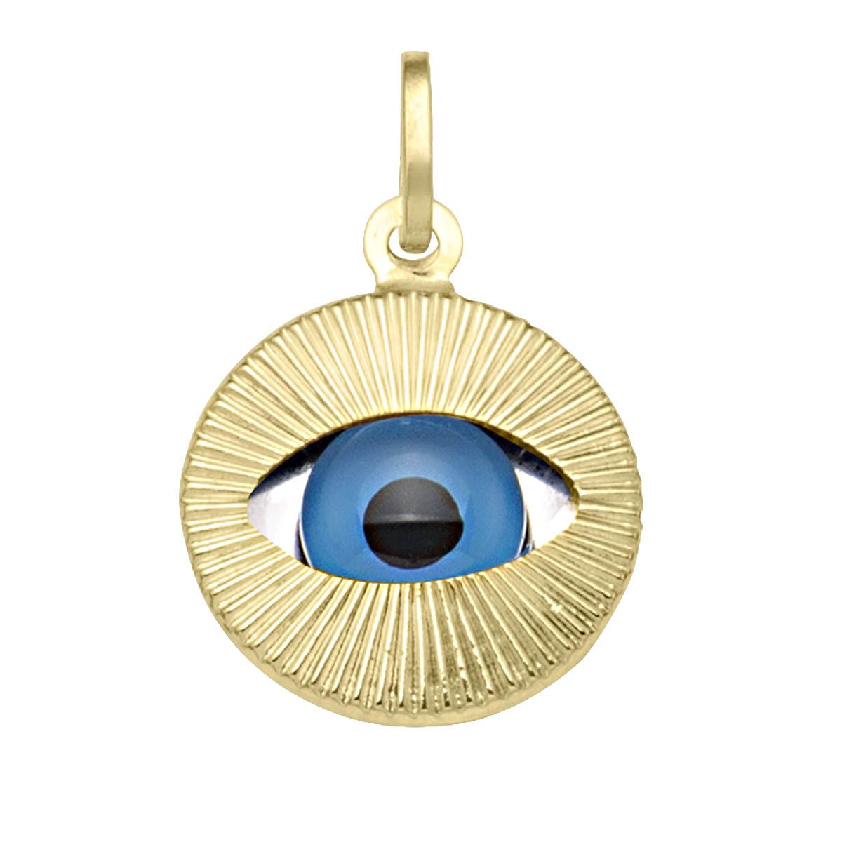 P0204, Gold Pendant, Evil Eye, Blue